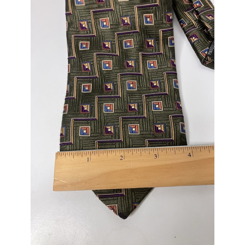 Jos A Bank Signature Collection Tie Olive Green Geometric Pattern Hand-sewn USA - Picture 4 of 5